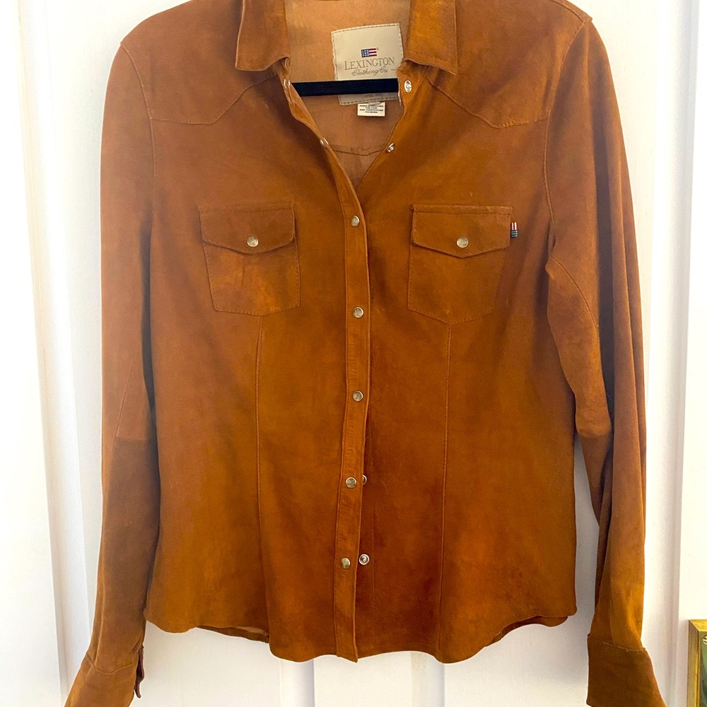 Beautiful Real Suede Top/Jacket. With tiger eye pearl snap closures .
